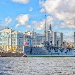 St Petersburg Russia Aurora Cruiser the Battleship Sparkled Great October Communist Revolution